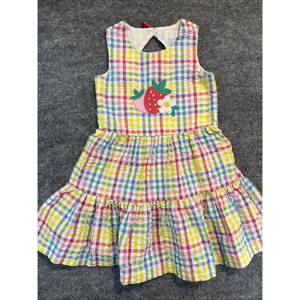 Bonnie Jean Girls Rainbow Gingham Strawberry Dress - Size 5
